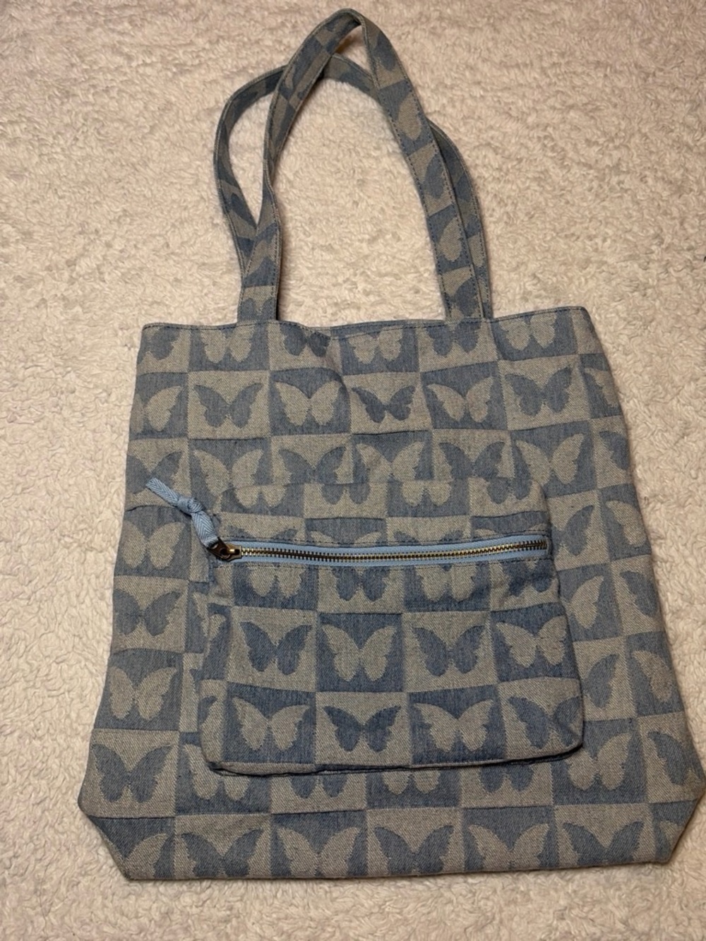 Y2K Denim Butterfly Pattern Blue Tote Bag